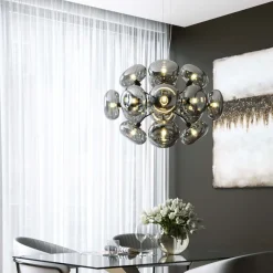 Lampa Wisząca Nowoczesna Klosze Szklane Przydymione Lustrzane 70x44 Cm