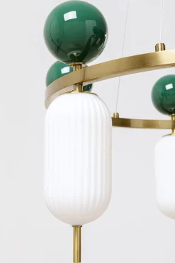 Lampa Wisząca Nowoczesna Złota Klosze Szklane Białe Ø68 Cm