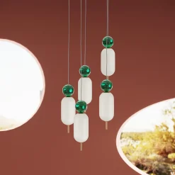 Lampa Wisząca Nowoczesna Złota Klosze Szklane Białe Ø36 Cm