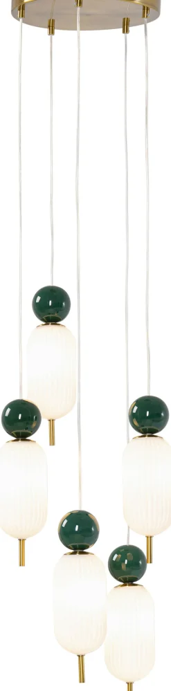 Lampa Wisząca Nowoczesna Złota Klosze Szklane Białe Ø36 Cm