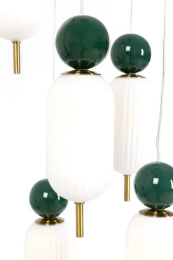 Lampa Wisząca Nowoczesna Złota Klosze Szklane Białe Ø36 Cm
