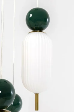 Lampa Wisząca Nowoczesna Złota Klosze Szklane Białe Ø36 Cm