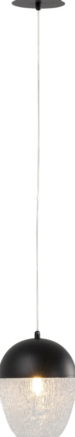 Lampa Wisząca Stal Czarna Klosz Szklany Transparentny Ø20x30 Cm