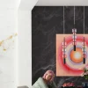 Lampa Wisząca Stal Czarna I Kolorowe Szkło 70x61 Cm