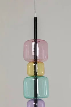 Lampa Wisząca Stal Czarna I Kolorowe Szkło 70x61 Cm