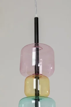Lampa Wisząca Stal Czarna I Kolorowe Szkło 100x61 Cm