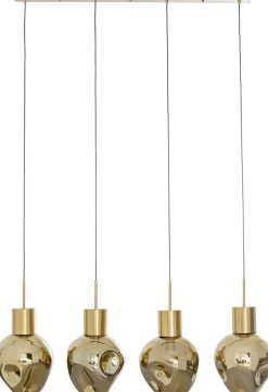 Lampa Wisząca Złota 4L Stal I Szkło 110 Cm