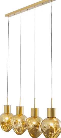 Lampa Wisząca Złota 4L Stal I Szkło 110 Cm