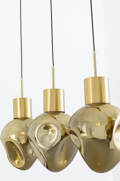 Lampa Wisząca Złota 4L Stal I Szkło 110 Cm