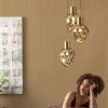 Lampa Wisząca Złota 3L Stal I Szkło Ø45x160 Cm