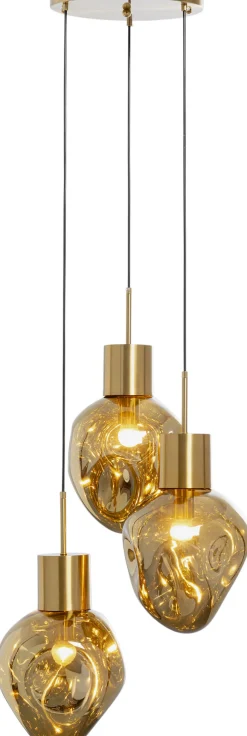 Lampa Wisząca Złota 3L Stal I Szkło Ø45x160 Cm
