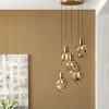 Lampa Wisząca Złota 5L Stal I Szkło Ø50x160 Cm