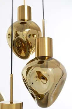 Lampa Wisząca Złota 5L Stal I Szkło Ø50x160 Cm