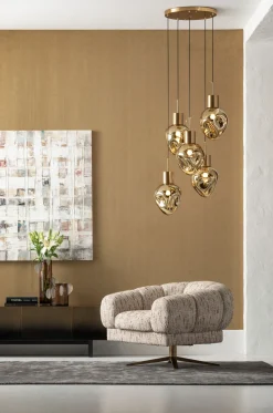 Lampa Wisząca Złota 5L Stal I Szkło Ø50x160 Cm