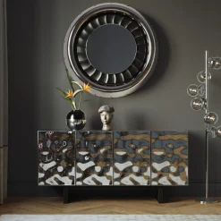 Lustro Do Salonu Duże Okrągłe Rama Aluminium I Włókno Szklane Ø119 Cm Silnik Odrzutowy