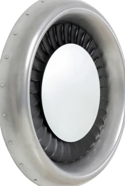 Lustro Do Salonu Duże Okrągłe Rama Aluminium I Włókno Szklane Ø119 Cm Silnik Odrzutowy