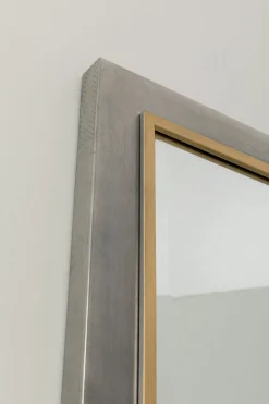 Lustro Do Salonu Duże Rama Stalowa Srebrno-złota Postarzana 90x180 Cm