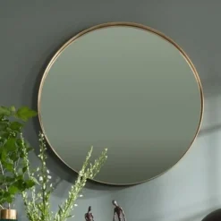 Lustro Wiszące Curve Round ∅100 Cm Mosiężne