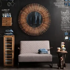 Lustro Wiszące Sunlight ∅120 Cm Drewniane