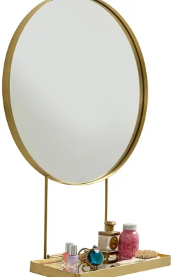 Lustro Wiszące Z Półką Art ∅60 Cm Złote