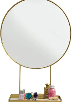 Lustro Wiszące Z Półką Art ∅60 Cm Złote