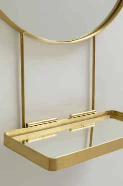 Lustro Wiszące Z Półką Art ∅60 Cm Złote