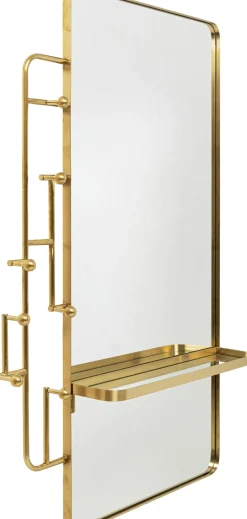 Lustro Z Półką I Wieszakami Złote 102x150 Cm