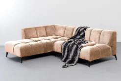 Narożnik Lewy Kremowy Nogi Czarne 250x200 Cm