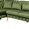 Narożnik Lewy Welurowy Pikowany Zielony Glamour 240x180 Cm Nogi Złote