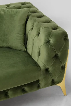 Narożnik Lewy Welurowy Pikowany Zielony Glamour 240x180 Cm Nogi Złote