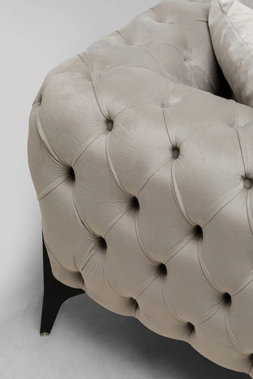 Narożnik Prawy Welurowy Pikowany Taupe Glamour 240x180 Cm Nogi Czarne