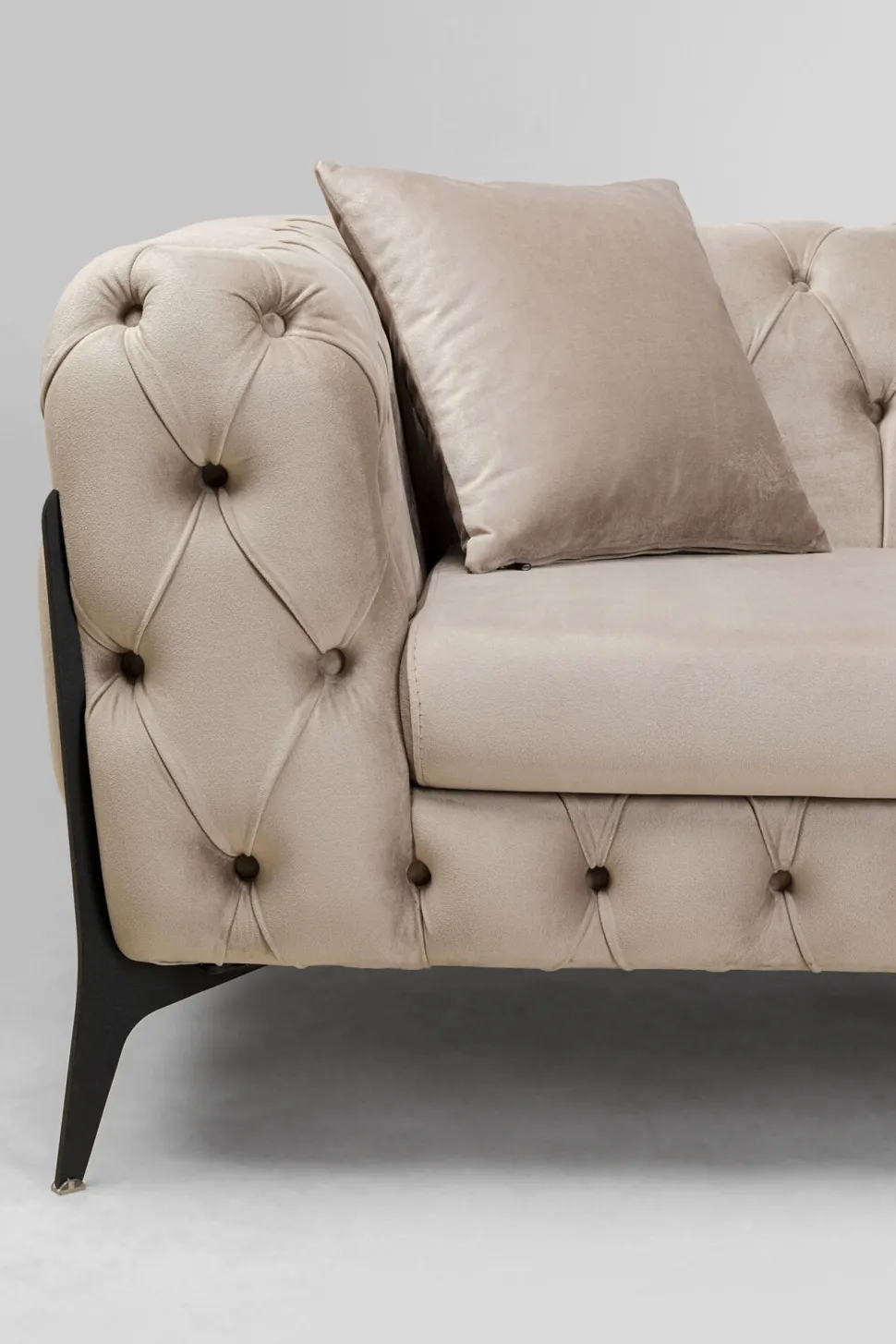 Narożnik Prawy Welurowy Pikowany Taupe Glamour 240x180 Cm Nogi Czarne