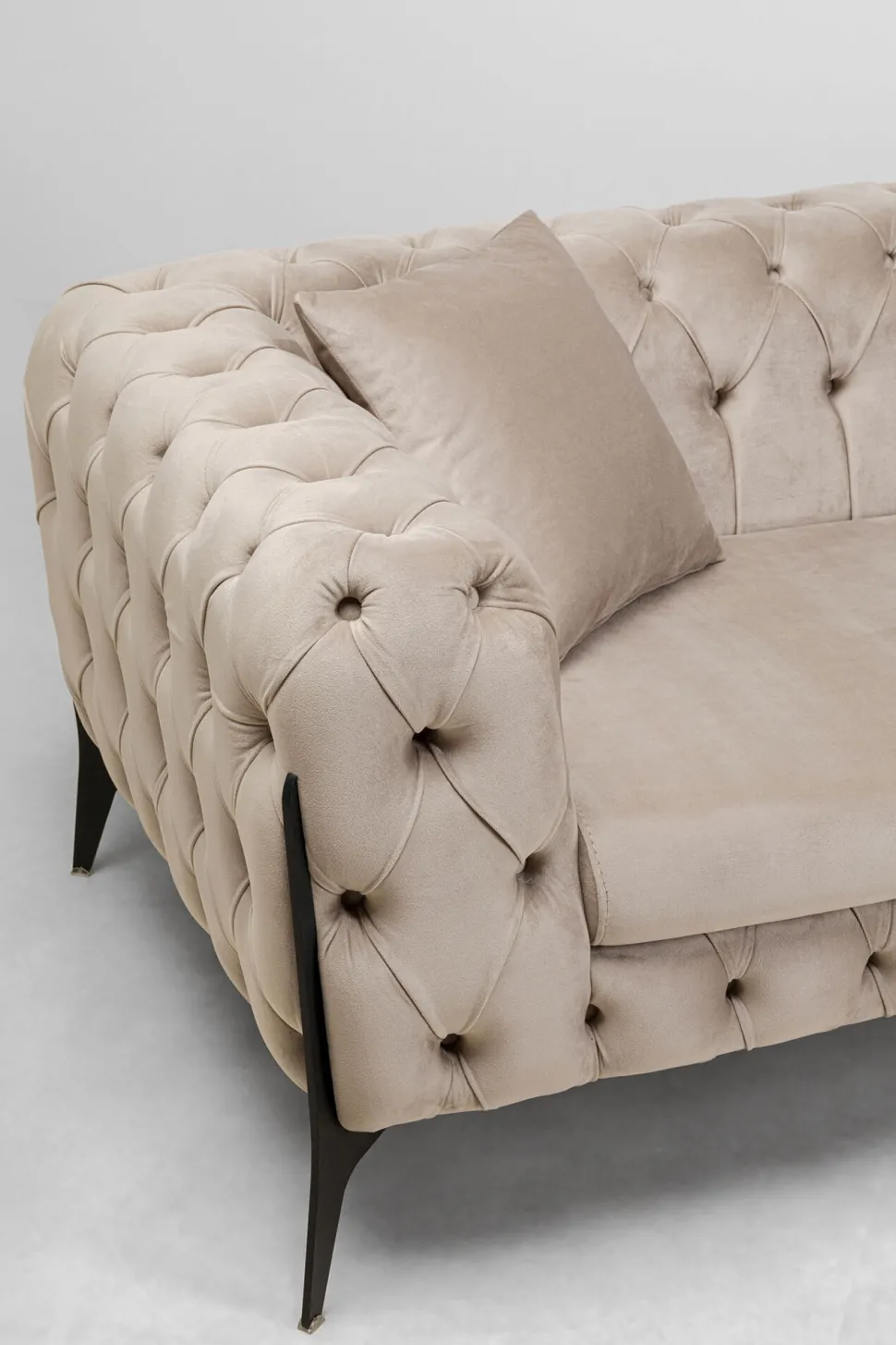 Narożnik Prawy Welurowy Pikowany Taupe Glamour 240x180 Cm Nogi Czarne