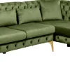 Narożnik Prawy Welurowy Pikowany Zielony Glamour 240x180 Cm Nogi Złote