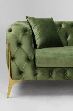 Narożnik Prawy Welurowy Pikowany Zielony Glamour 240x180 Cm Nogi Złote