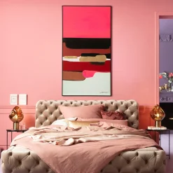 Obraz Abstrakcyjne Kształty Ręcznie Malowany 73x143 Cm Różowy