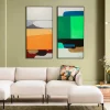 Obraz Abstrakcyjne Kształty Ręcznie Malowany 73x143 Cm Zielony