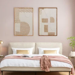 Obraz Boho Biało-naturalny Papier Rama Dębowa 81x122 Cm