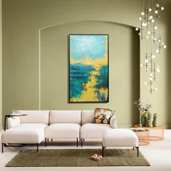 Obraz Do Salonu Duży Ręcznie Malowany Odcienie Niebieskiego 125x215 Cm