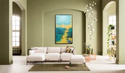 Obraz Do Salonu Duży Ręcznie Malowany Odcienie Niebieskiego 125x215 Cm