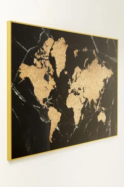 Obraz Duży Czarno-złoty Mapa świata Front Szklany 150x100 Cm