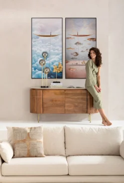 Obraz Kolorowy łódka W Chmurach Rama Czarna 60x120 Cm