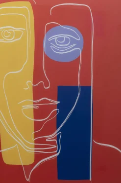 Obraz Szklany Twarz 100x100 Cm Czerwone Tło