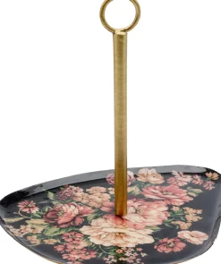 Patera Stalowa Z Uchwytem Motyw Kwiatowy 27x23 Cm