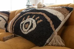 Poduszka Dekoracyjna Boho Z Frędzami 60x35 Cm Oko Czarno-beżowa