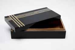 Pudełko Na Biżuterię Czarne 30x15 Cm Paski
