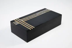 Pudełko Na Biżuterię Czarne 30x15 Cm Paski