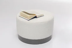 Pufa Kremowa Boucle Okrągła Podstawa Szara Ø55x35 Cm