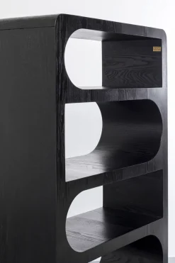 Regał Do Salonu Czarny Fornirowany Podstawa Drewno Mango 90x180 Cm