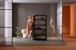 Regał Do Salonu Czarny Fornirowany Podstawa Drewno Mango 90x180 Cm